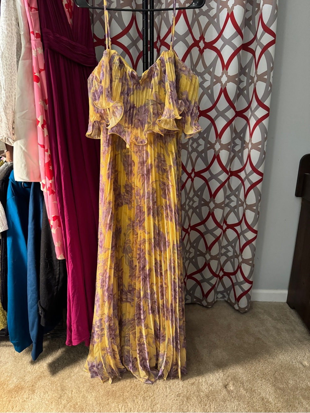 Astr The Label Yellow & Purple Floral Ruffle Maxi Dress
